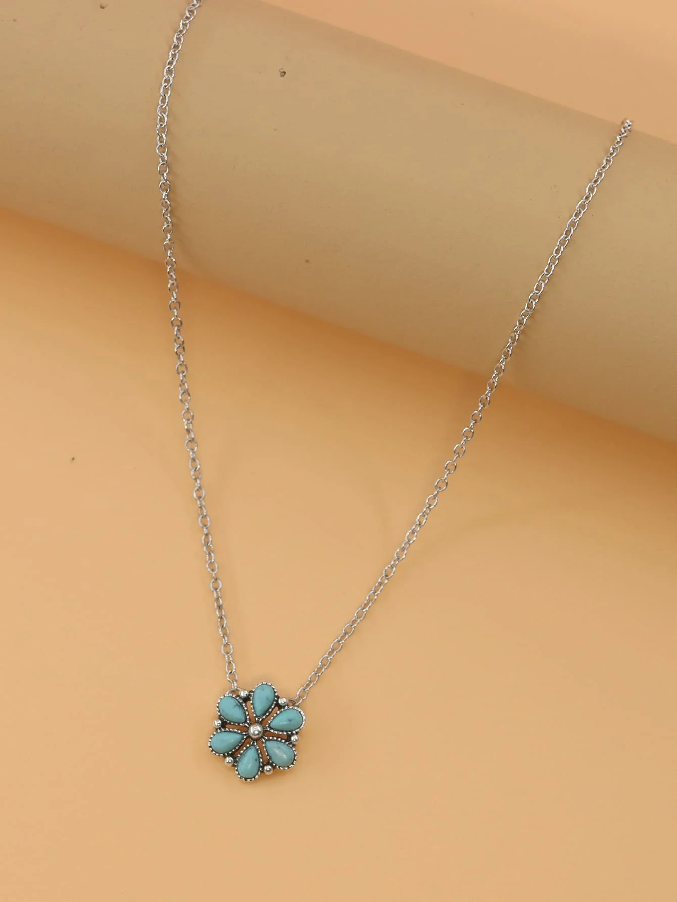 Women Fashion Necklace - Turquoise Flower Pendant Necklace And Stud