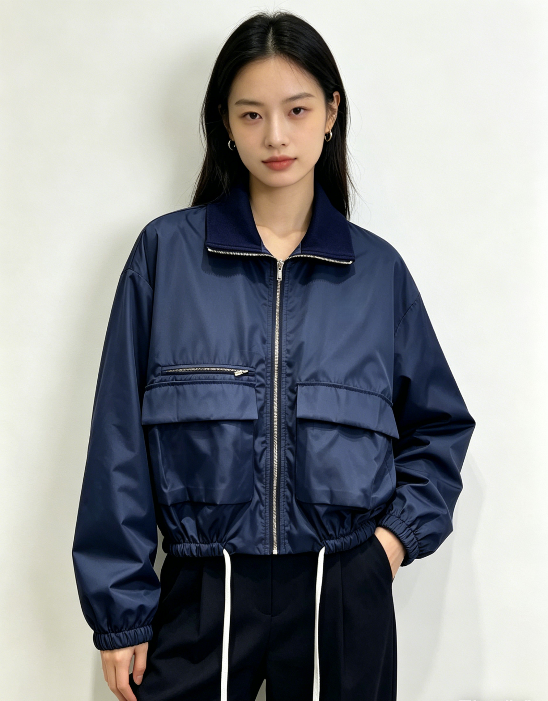 Women'S Fashion Utility Jacket - 26SS Spring/Summer Women's Color-Contrast Wool Collared