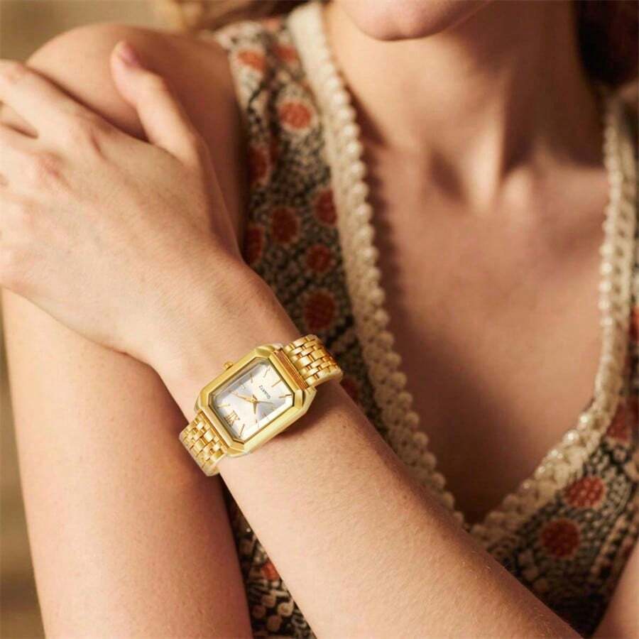 Women Fashion Necklace - Womens Square Case Quartz Watch With