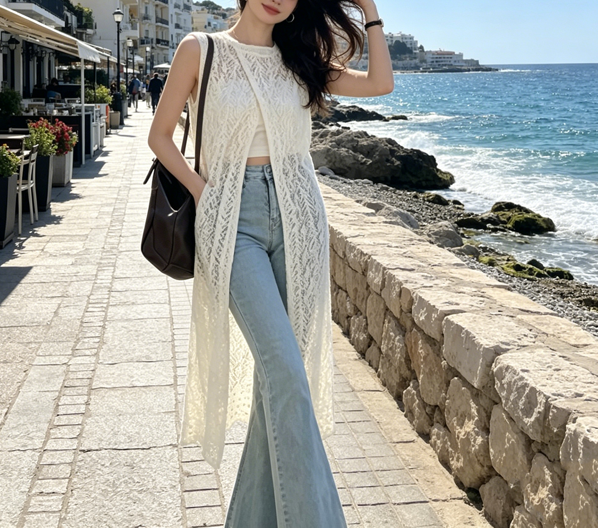 Women'S Fashion Kimono - 2026Boho Crochet Sleeveless Long Cardigan Women