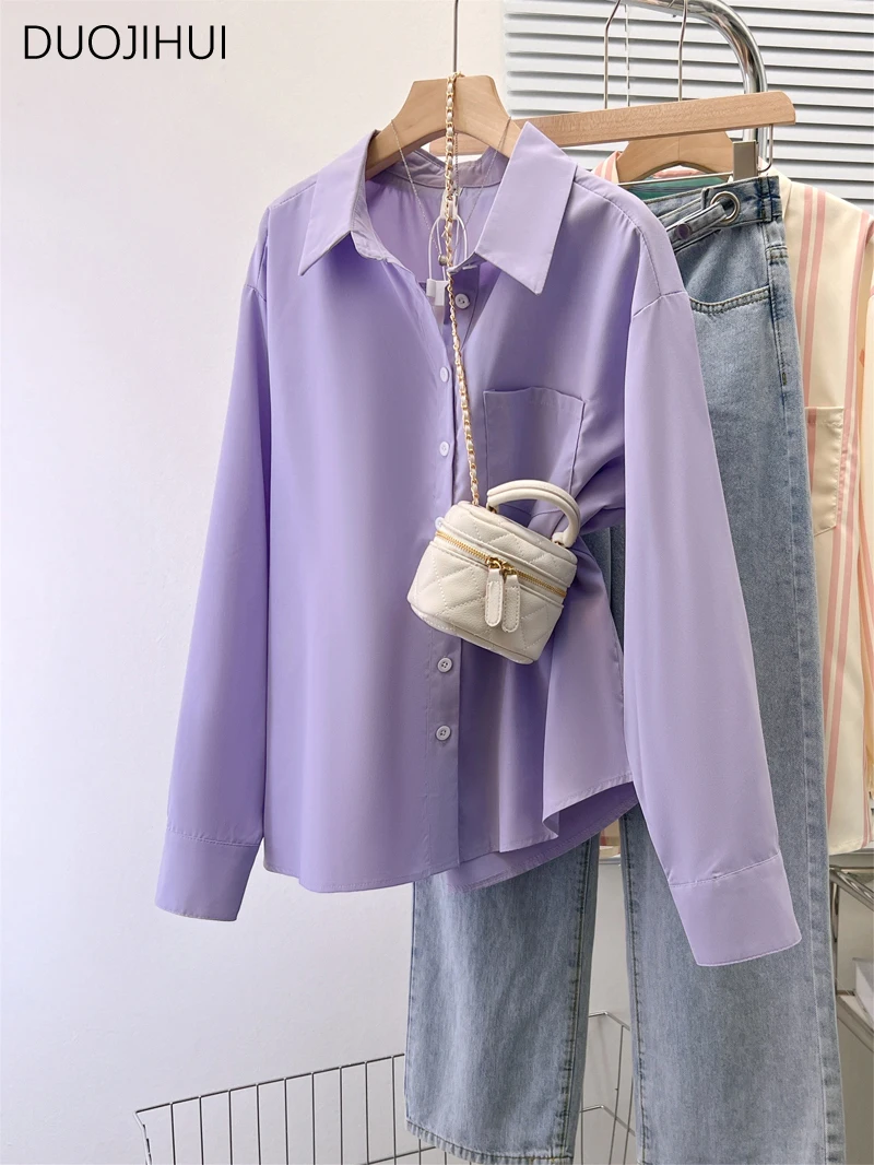 Xl Women'S Fashion - DUOJIHUI Purple Chic Polo Neck Loose