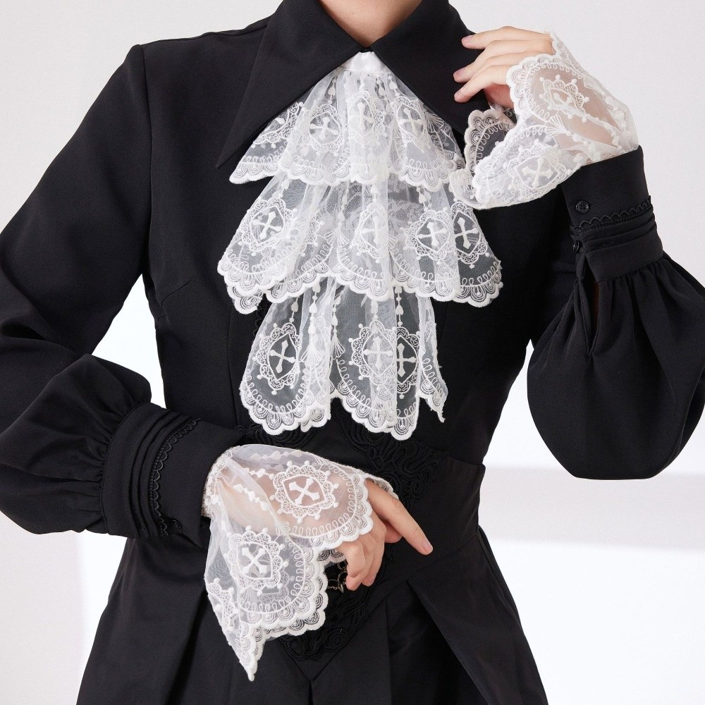 Women'S Fashion Victorian - Victorian Style Lace Jabot Collar White