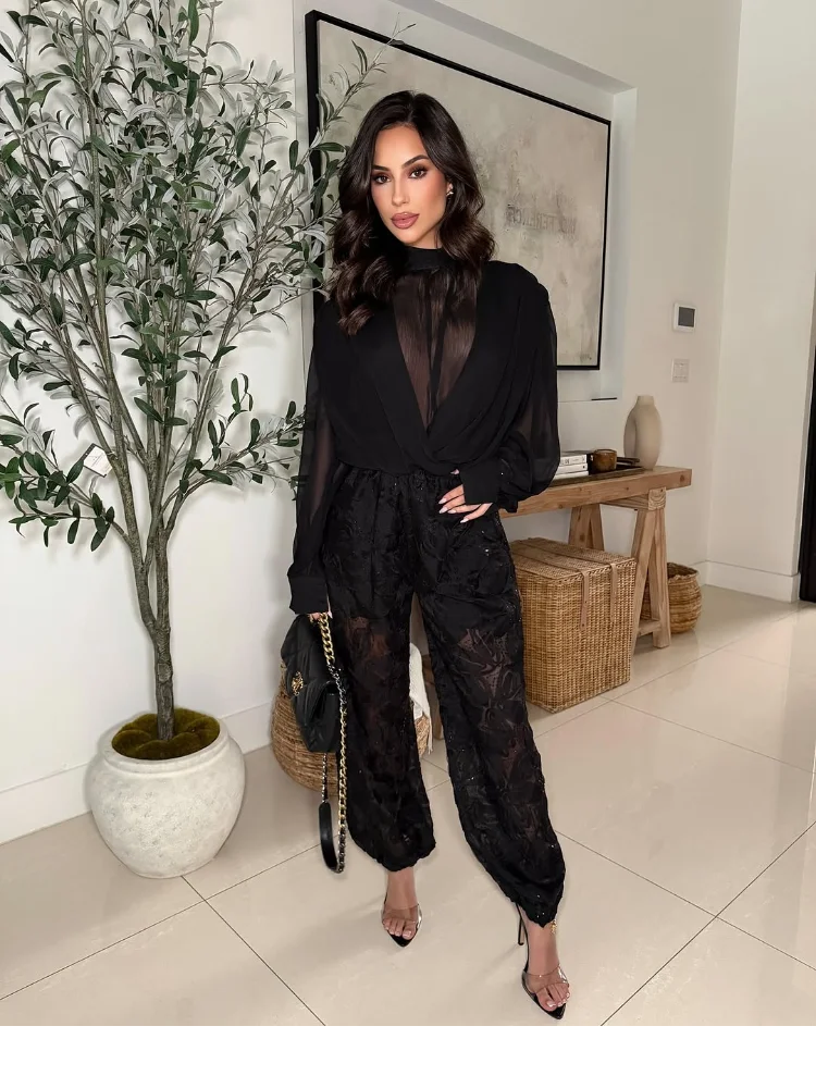 Sexy Black Sheer Chiffon Blous - Wrap Blouse Chiffon avis et prix