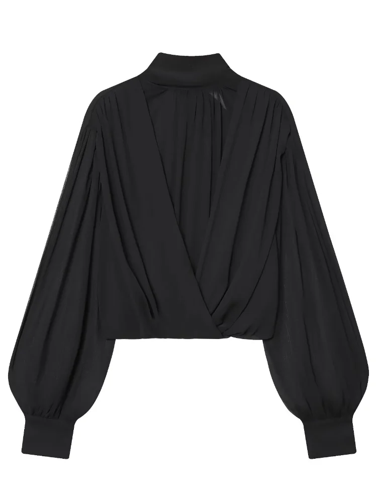 Sexy Black Sheer Chiffon Blous - Wrap Blouse Chiffon avis et prix