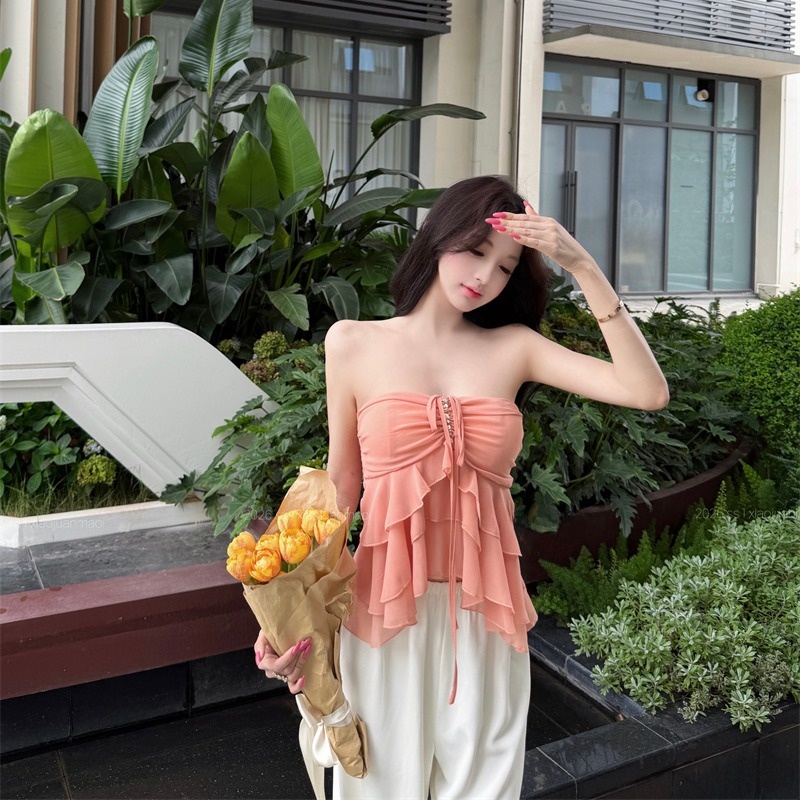 Belted Neckline Ruffle Trim Wr - Wrap Blouse Chiffon avis et prix
