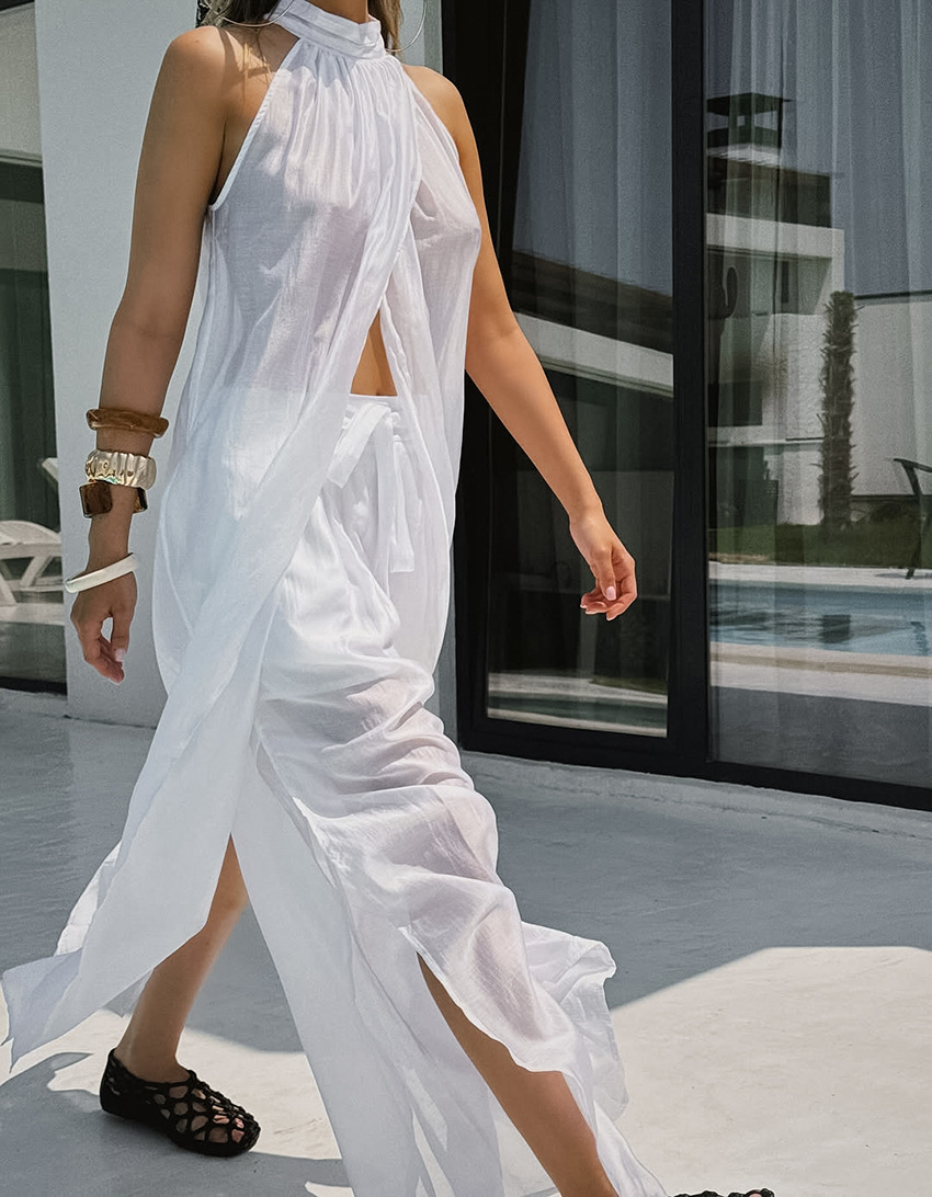 Sexy White Halter Backless Blo - Wrap Blouse Chiffon avis et prix