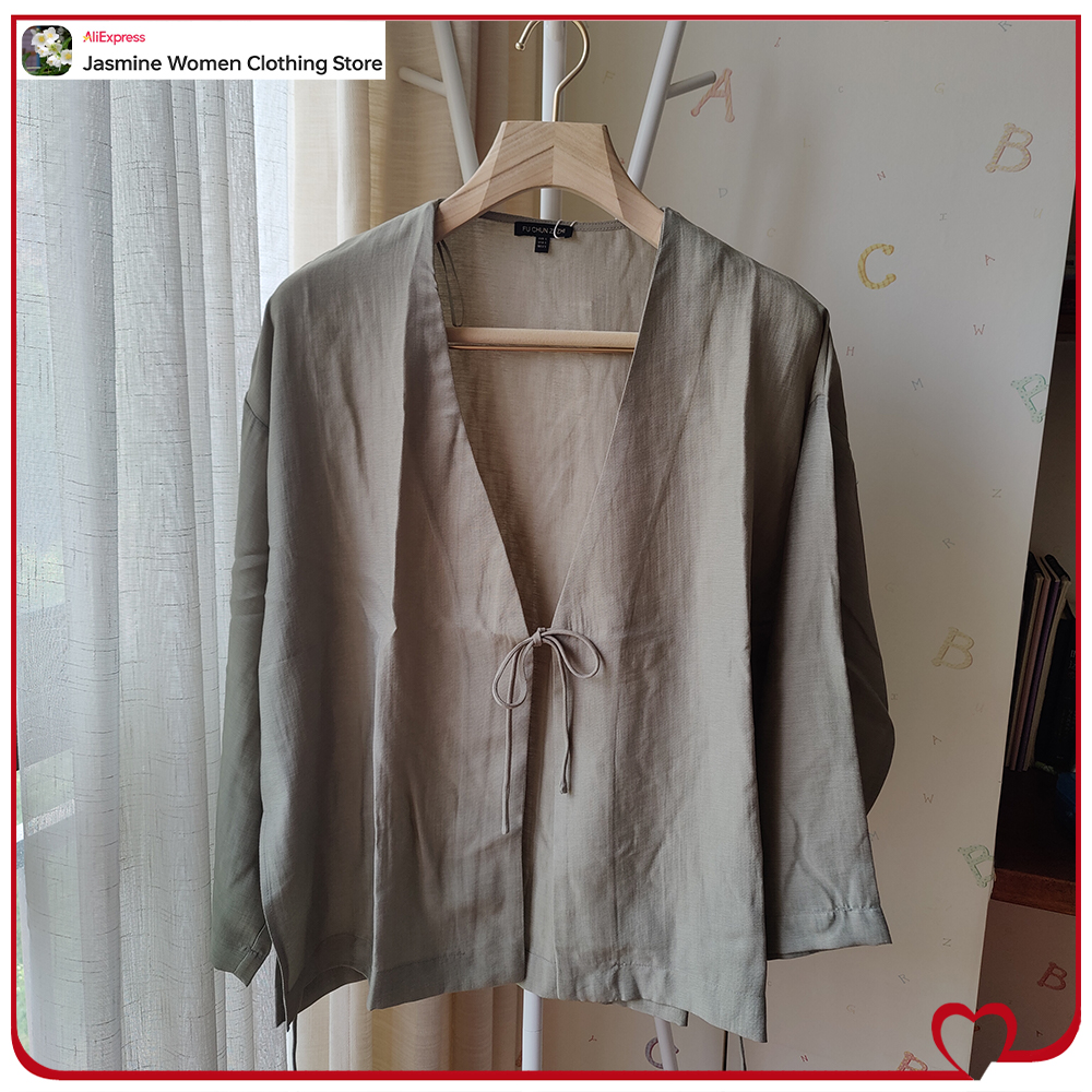 Comfy Olive Blouse with Ties L - Women'S Fashion Kimono avis et prix