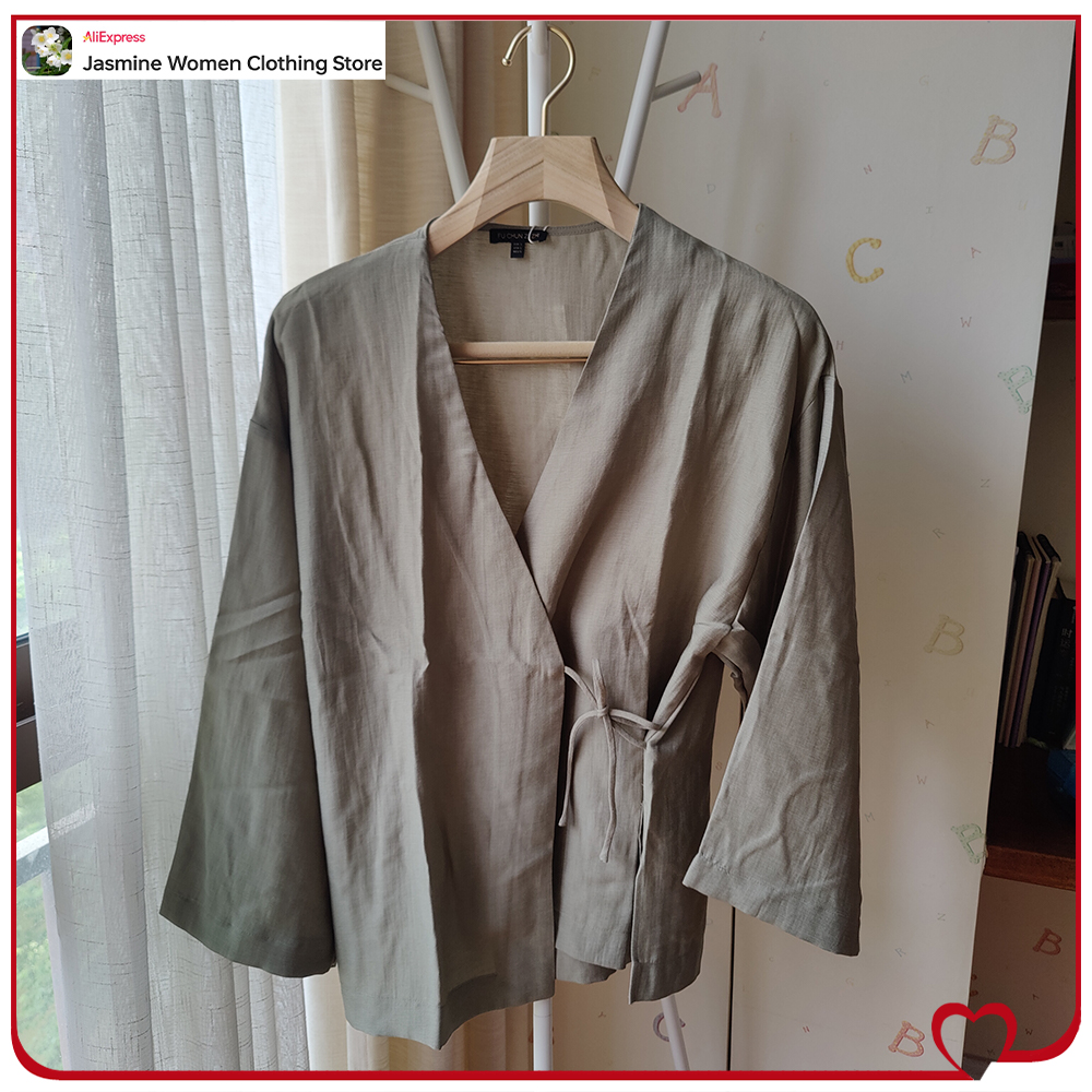 Comfy Olive Blouse with Ties L - Women'S Fashion Kimono avis et prix