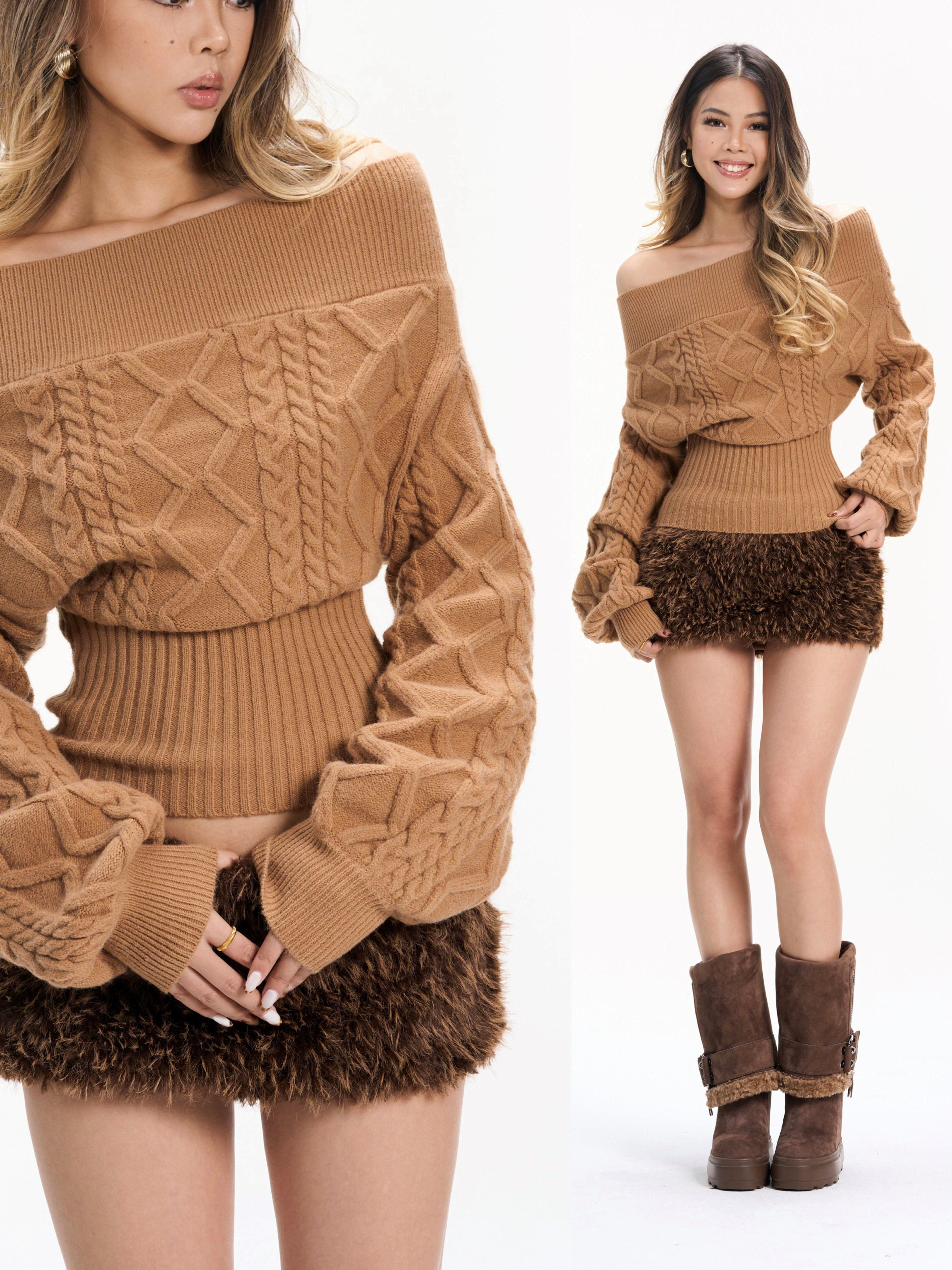 Thickly woven Z-pattern camel  - Women Fashion Zone avis et prix