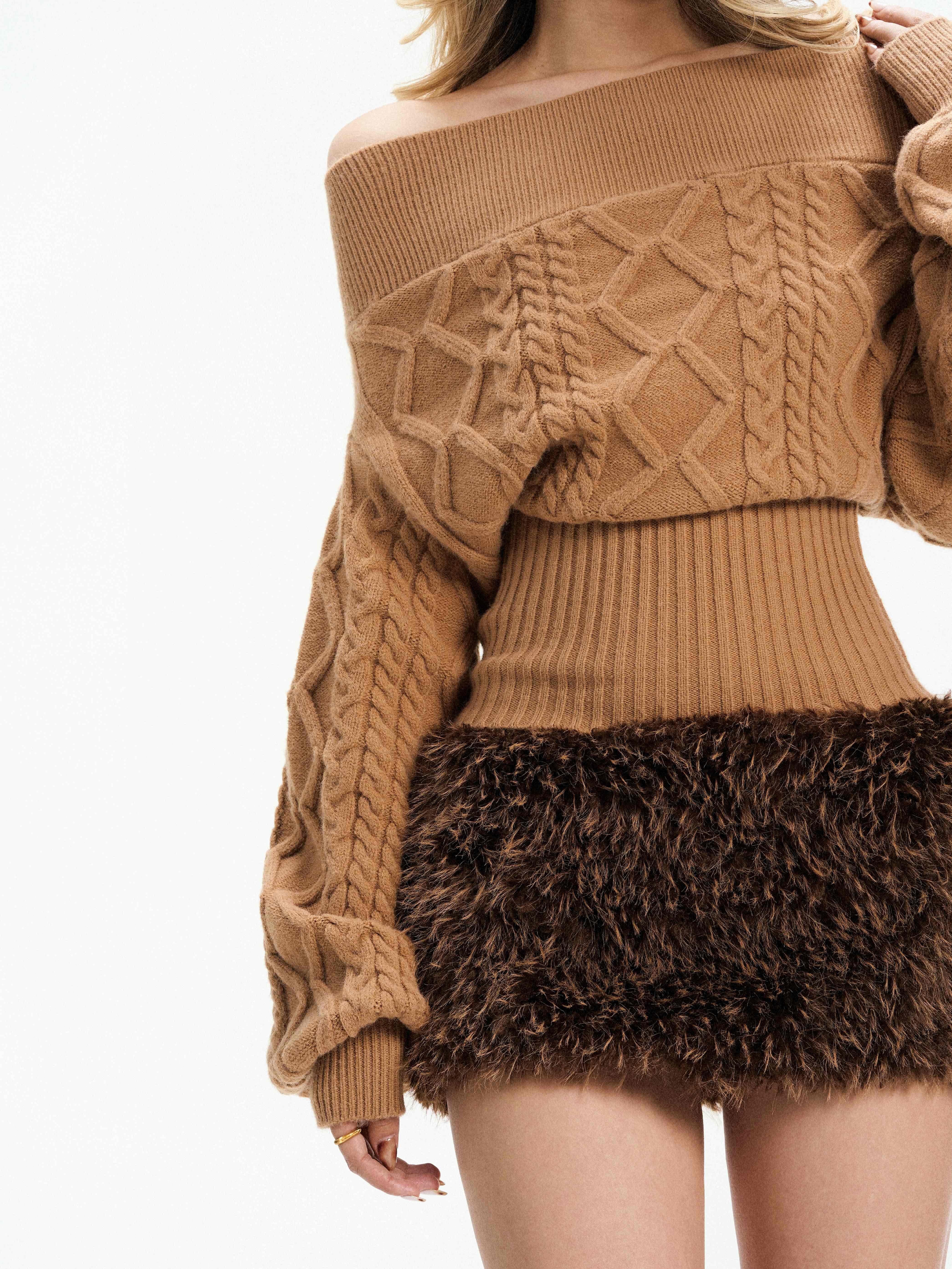 Thickly woven Z-pattern camel  - Women Fashion Zone avis et prix