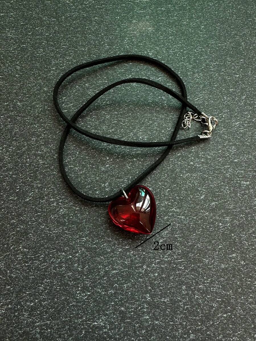 Red Semi-Transparent Glass Hea - Women Fashion Necklace avis et prix