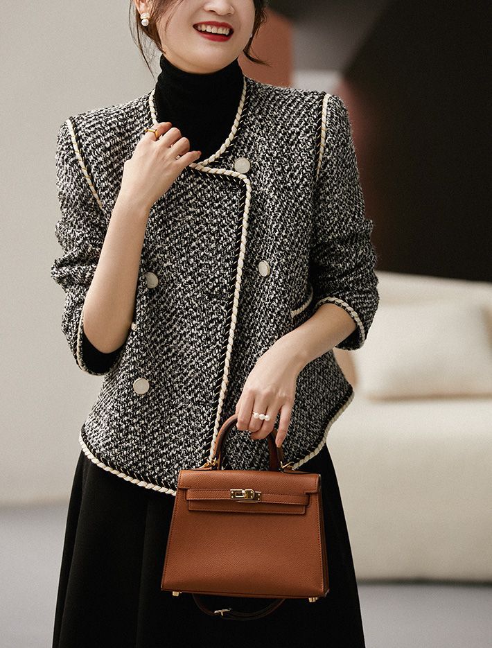 Tweed Jackets Woman White Shor - Women'S Fashion Utility Jacket avis et prix