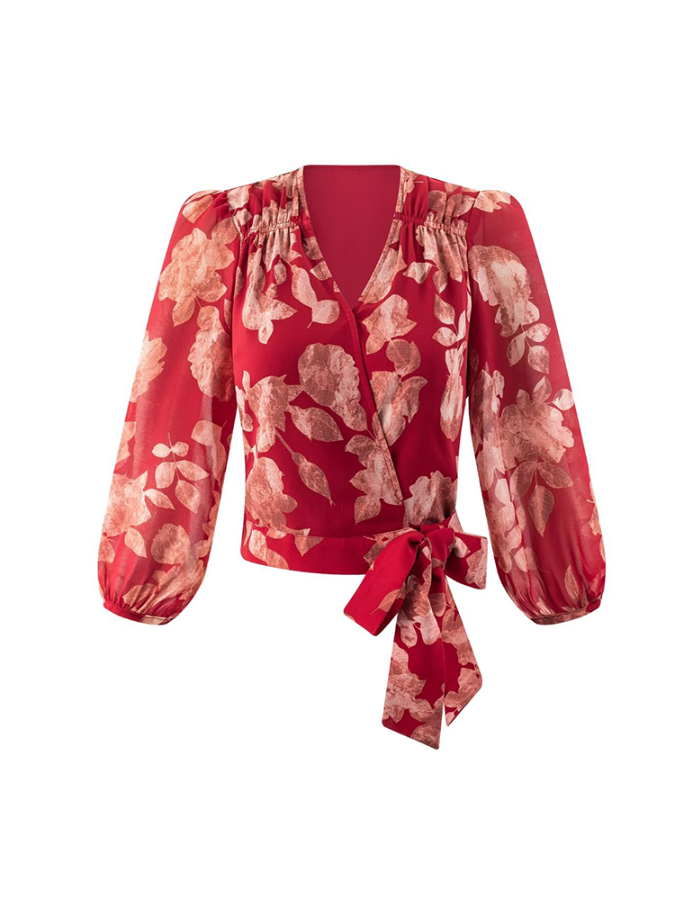 Women V-neck Wrap Bandage Blou - Wrap Blouse Chiffon avis et prix