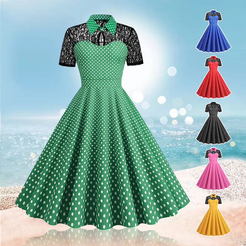 Polka Dot Printed Vintage Larg - Women'S Fashion Of The 60S avis et prix