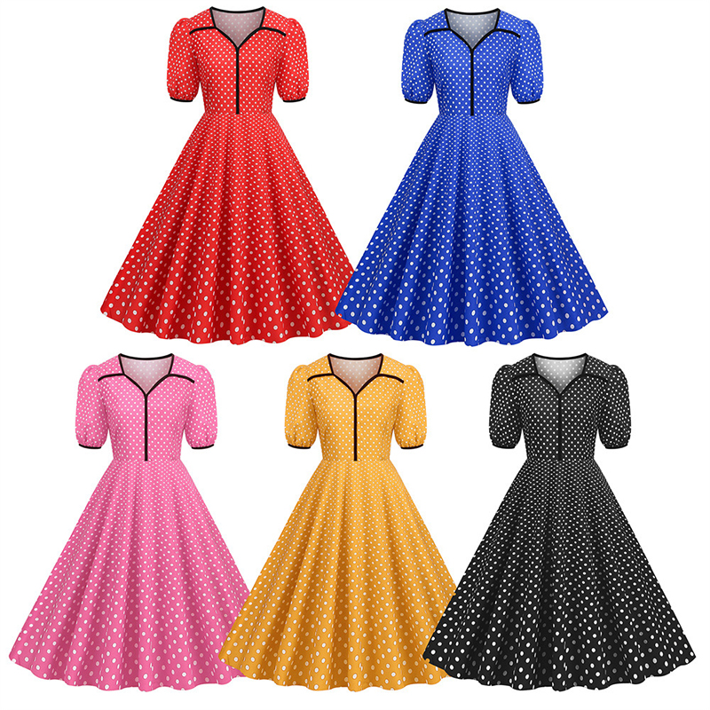 Polka Dot Printed Vintage Larg - Women'S Fashion Of The 60S avis et prix