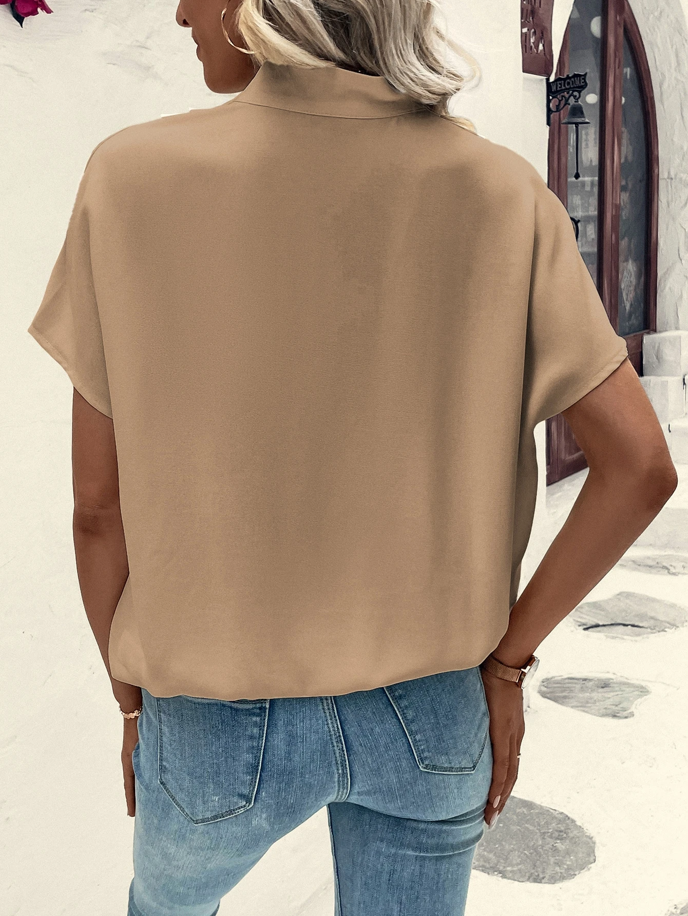 Solid Batwing Sleeve Wrap Blou - Wrap Blouse Chiffon avis et prix