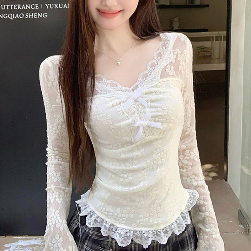 Women Long Sleeved T-shirt V-n - Women Fashion Necklace avis et prix