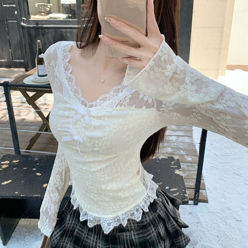 Women Long Sleeved T-shirt V-n - Women Fashion Necklace avis et prix