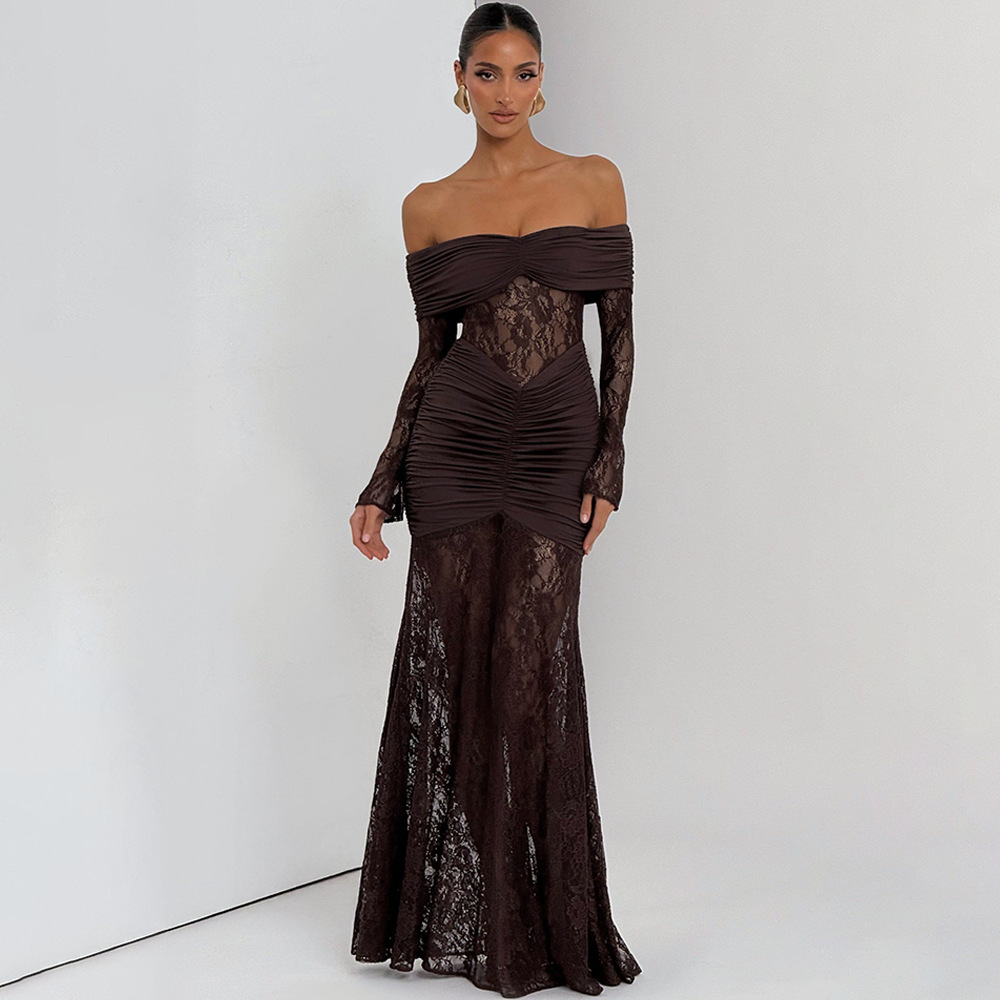 Dresses Off-shoulder Long Slee - Women Fashion Necklace avis et prix