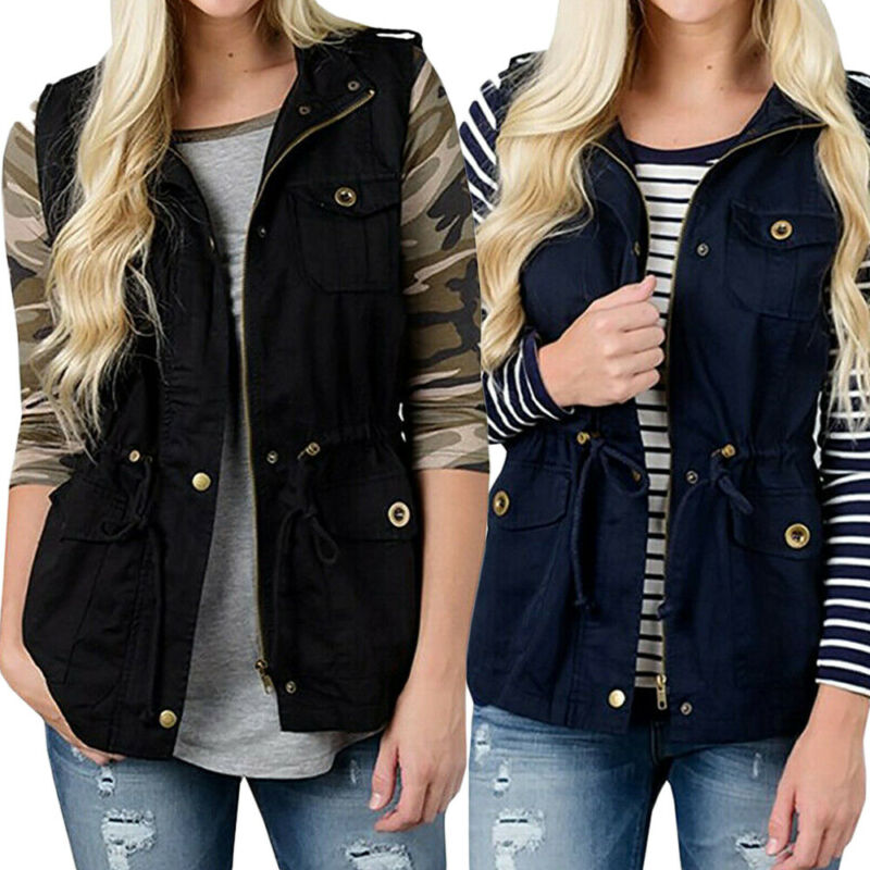 Fashion Women Vest Olive Cargo - Women'S Fashion Utility Jacket avis et prix
