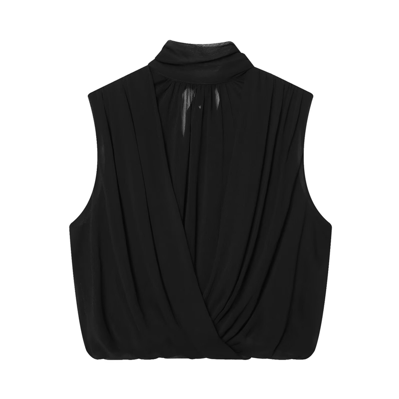 Black Draped Front Blouse Wome - Wrap Blouse Chiffon avis et prix