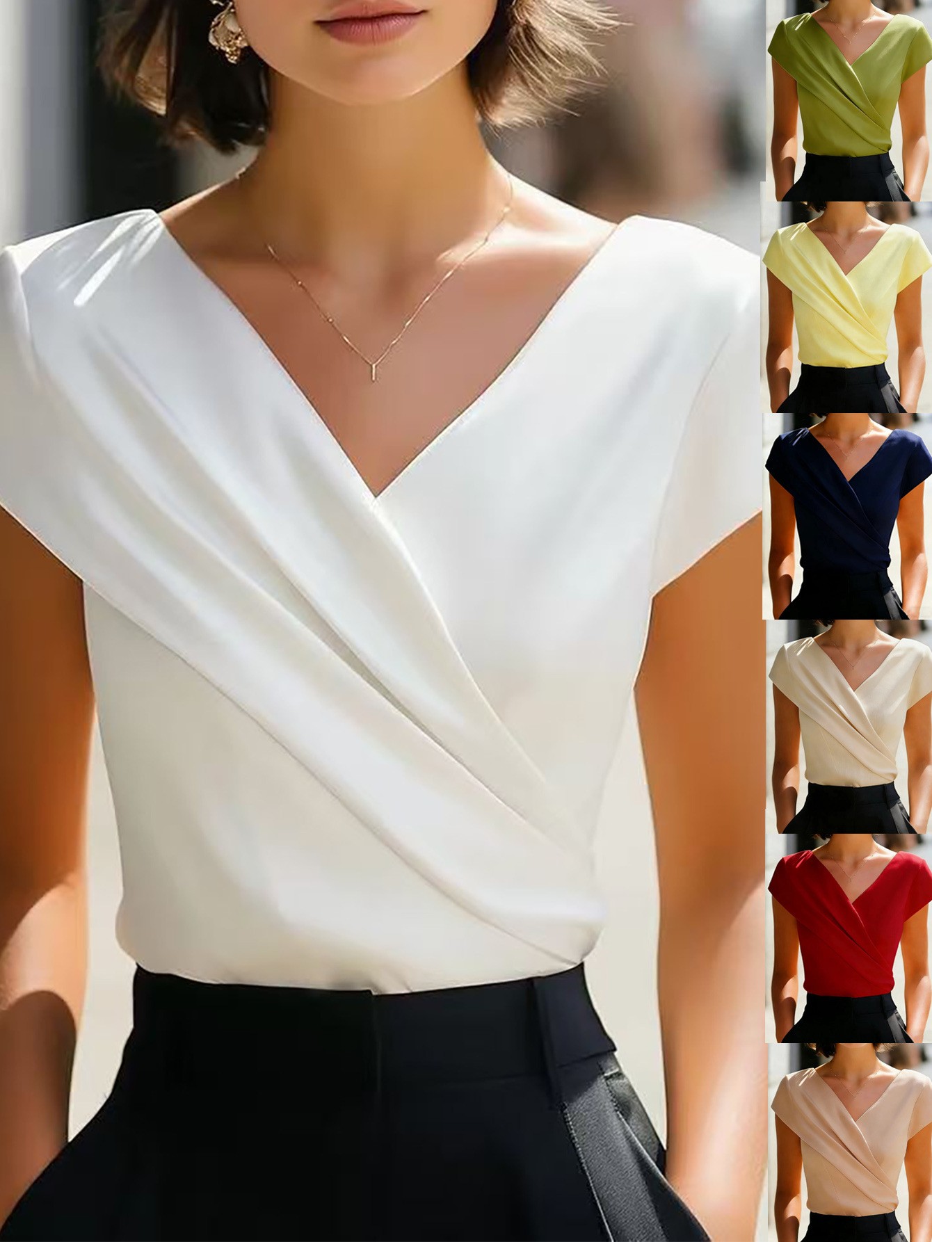 Summer Womens Blouse Solid Whi - Wrap Blouse Chiffon avis et prix