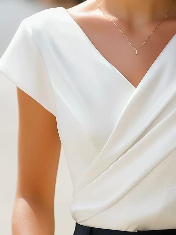 Summer Womens Blouse Solid Whi - Wrap Blouse Chiffon avis et prix
