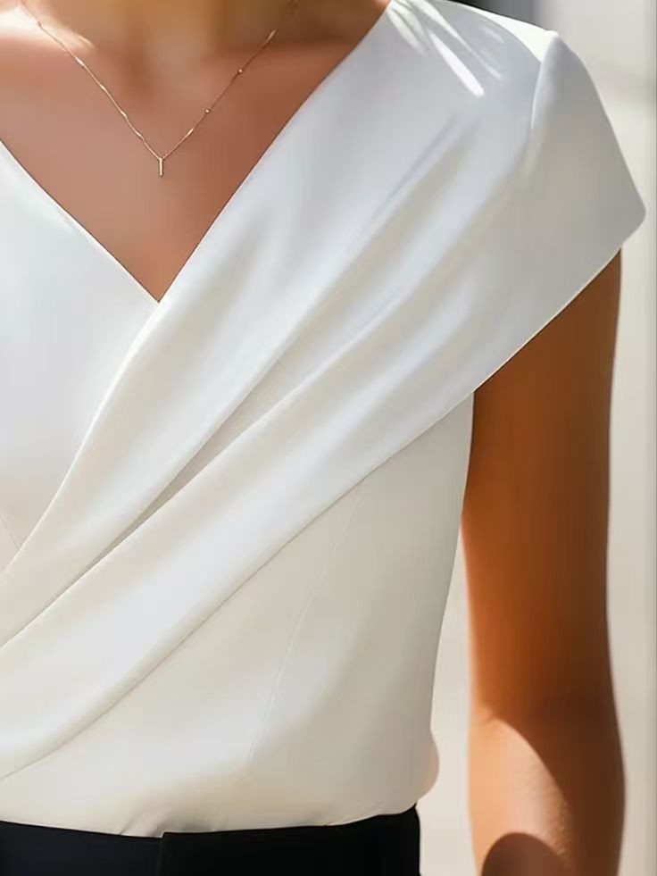 Summer Womens Blouse Solid Whi - Wrap Blouse Chiffon avis et prix