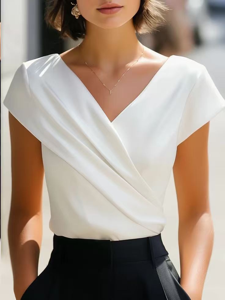 Summer Womens Blouse Solid Whi - Wrap Blouse Chiffon avis et prix