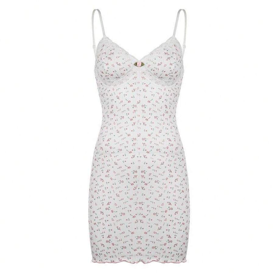 Floral Print V-Neck Lace Trim  - Women Fashion Necklace avis et prix