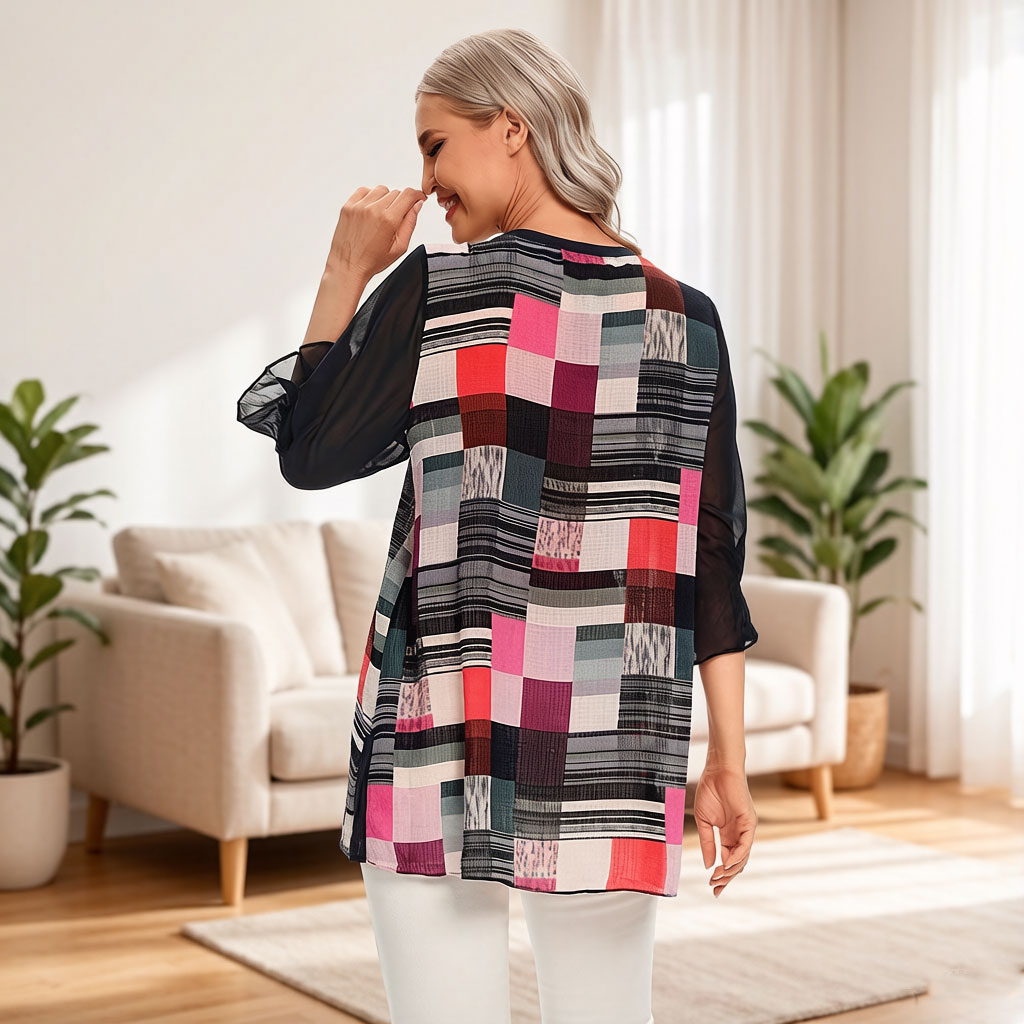 Women Color Block Geometric Pr - Wrap Blouse Chiffon avis et prix