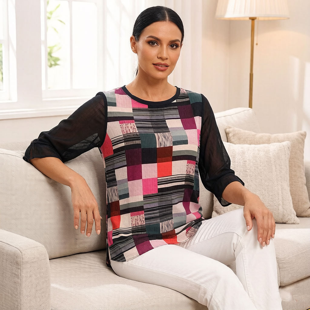 Women Color Block Geometric Pr - Wrap Blouse Chiffon avis et prix